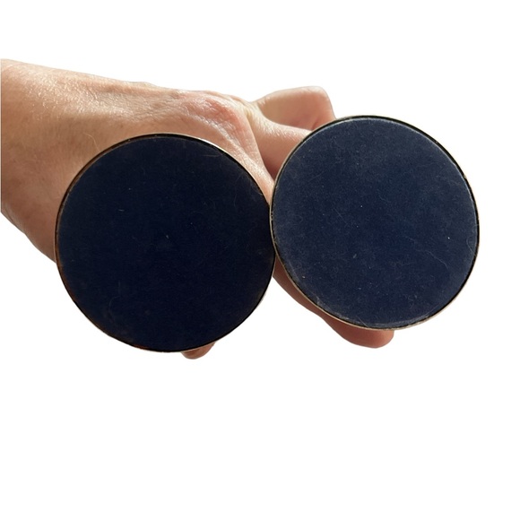 Silver and brass RARE antique pedestal candle holders with blue velvet bottom. - Picture 2 of 2